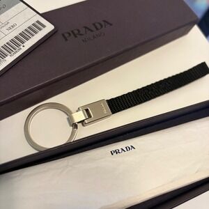 Prada Black Nylon Metal Keychain M777X Nero Silver Hardware